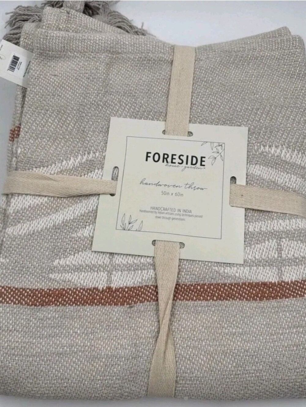 E22- Foreside Hand Woven GalenNeutral Stripe Woven Throw Blanket - Foreside